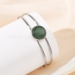 Pulseras tipo brazalete de acero inoxidable 304 resistente al deslustre y piedras preciosas naturales para mujer.&nbsp;BJEW-JB14123-01
