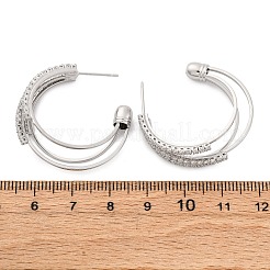 Серьги-гвоздики из латуни с тройной буквой С и микропаве из прозрачных кубических цирконий EJEW-R025-29P