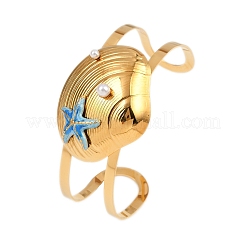 Браслеты-манжеты в форме ракушки из нержавеющей стали 304 с эмалью для женщин BJEW-A049-04B-G