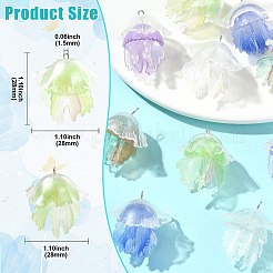 10個5色プラスチックペンダント  クラゲチャーム  プラチナアイアンループ＆グリッターパウダー付き  ミックスカラー  28x28x28mm  穴：1.5mm  2個/カラー&nbsp;KY-CJ0002-19