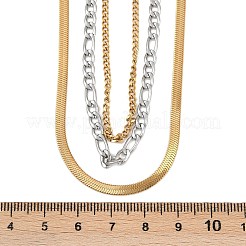 304 нержавеющая сталь плоская змейка цепочка фигаро витая цепочка 3 слой ожерелья для женщин NJEW-K288-04GP