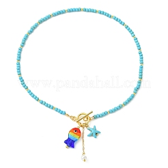 Collares de verano hechos a mano con colgantes de peces y estrellas de mar coloridos&nbsp;NJEW-TA00240