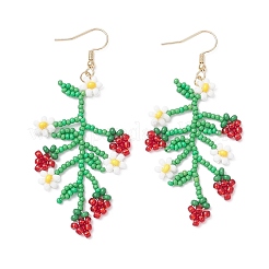 Серьги-подвески из стеклянных бусин с цветами и фруктами EJEW-MZ00533-02