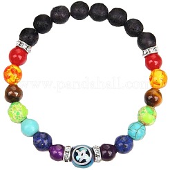 Bracelets extensibles en perles rondes de verre et de pierre de lave naturelle&nbsp;WG33A89-05