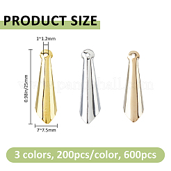 600個3色鉄ペンダント  円錐形のチャーム  ミックスカラー  25x7~7.5mm  穴：1~1.2mm  200個/カラー&nbsp;FIND-FH0018-01