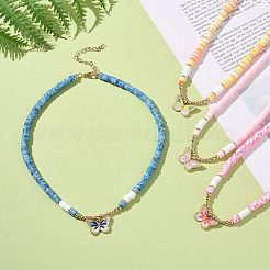 Collier pendentif papillon en laiton avec chaînes en perles heishi en argile polymère pour femme&nbsp;NJEW-JN04166