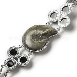 Браслет из звеньев из натуральной раковины и обсидиана G-H286-01P