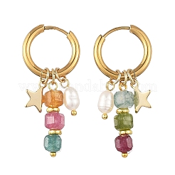 Boucles d'oreilles pendantes en perles de culture d'eau douce naturelles et tourmaline multicolore naturelle&nbsp;EJEW-JE07461