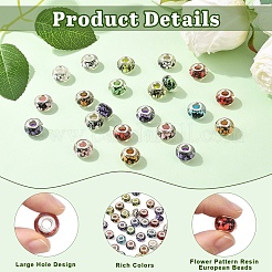50 шт. европейские бусины из смолы с большим отверстием и цветочным узором&nbsp;OPDL-YW0001-11
