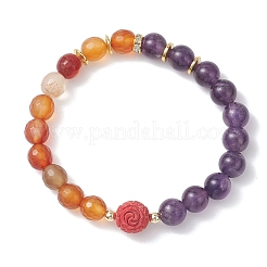 Эластичные браслеты из круглых бусин из натурального сердолика и аметиста&nbsp;BJEW-JB13318