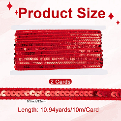 20mのポリエステルリボン  プラスチックスパンコール付き  レッド  1/2インチ（12mm）  約21.87ヤード（20m）/セット&nbsp;SRIB-CY0001-21C