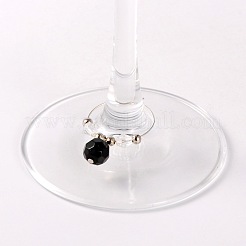 ガラスビーズのワイングラスチャーム  アクリルビーズで  鉄ビーズと真鍮フープピアス  プラチナ  ブラック  38mm  ピン：0.7mm&nbsp;AJEW-JO00025-04