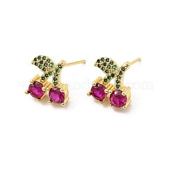 Серьги-подвески из вишневой латуни с микропаве из кубических цирконий&nbsp;EJEW-L305-07G