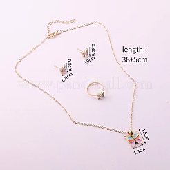 蝶の合金エナメルペンダントネックレス＆スタッドピアス＆リングセット  ハートボックス付き  ゴールドカラー  380mm&nbsp;FS-WGCE538-01