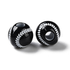 スプレープリントの不透明アクリルヨーロピアンビーズ  大穴ビーズ  テニス  ホワイト  11x10.5mm  穴：4mm  約1000個/500g&nbsp;SACR-P031-25B-01