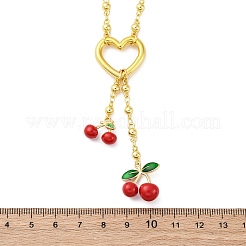 Ожерелья с подвесками в виде сердца и вишни из латуни и красной эмали для женщин NJEW-G162-02G