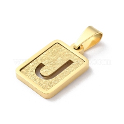304ステンレススチールアルファベットペンダント  18KGP本金メッキ  長方形のチャーム  文字J  17.5x12x2mm  穴：7.5x3.5mm&nbsp;STAS-S152-01G-J