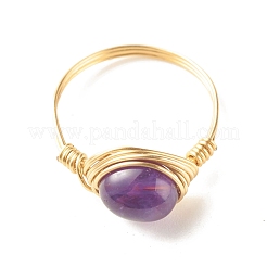 Овальные кольца на пальцы с натуральным аметистом&nbsp;RJEW-JR00441-01