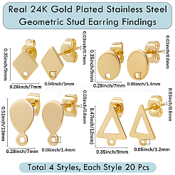 80 шт. 4 стиля фурнитуры для сережек-гвоздиков из нержавеющей стали 201&nbsp;EJEW-BBC0002-14B