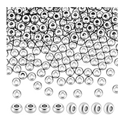 304ステンレススチールビーズ200個  フラットラウンド  ステンレス鋼色  4x2mm  穴：1mm&nbsp;STAS-PH0006-61