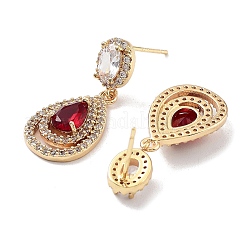 Серьги-гвоздики из латуни с микропаве из светлого золота и циркония в форме каплевидной формы&nbsp;EJEW-Q800-51KCG