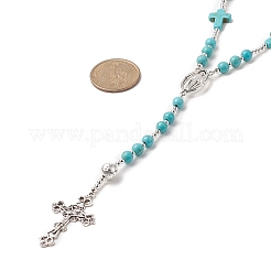 Collana rosario in pietra lavica naturale e turchese sintetico&nbsp;NJEW-JN04237-01