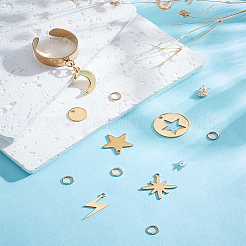 Наборы для самостоятельного изготовления открытого кольца-манжеты из нержавеющей стали с подвесками в виде звезд и луны&nbsp;DIY-LP0001-02