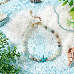 Bracelets de cheville ronds en perles d'amazonite&nbsp;AJEW-TA00060
