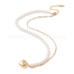 Женское ожерелье с подвеской в форме сердца из нержавеющей стали 304 с ионным покрытием (IP) и акриловым жемчугом NJEW-P262-27G