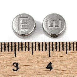 変色防止304ステンレススチールビーズ  アルファベット付きフラットラウンド  ステンレス鋼色  文字e  7x3.8mm  穴：1.8mm&nbsp;STAS-L082-019E-P