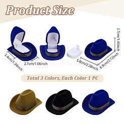 3 scatola porta-anelli in velluto a forma di cappello da cowboy in 3 colori con interno in plastica&nbsp;CON-PH0009-92