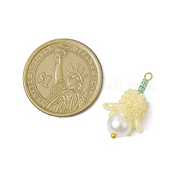 シードビーズ ビーズチャーム  ガラスパールビーズ付き  スズランのペンダント  レモンシフォン  26.5x15x15mm  穴：1.6mm&nbsp;PALLOY-MZ00363-03