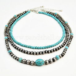 3шт. набор из 3-х ярусных ожерелий из синтетической бирюзы и акриловых бусин FS-WGF91B6-02