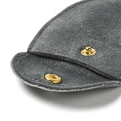ベルベットのジュエリー収納ポーチ  ゴールドトーンのスナップボタンが付いた楕円形のジュエリーバッグ  ピアス用  リング収納  グレー  8.3x7.7x0.8cm&nbsp;ABAG-C003-01A-03