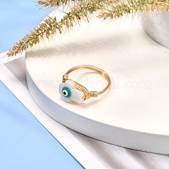 Крест с дурным глазом кольца на палец из натуральной раковины для девушек и женщин RJEW-JR00394-02