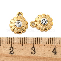 304ステンレスペンダント  ラインストーン付き  花のチャーム  クリスタル  11x9x3mm  穴：1.5mm&nbsp;X-STAS-L080-003G-02