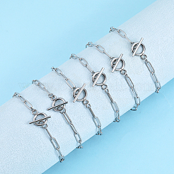20шт. браслеты-цепочки из текстурированной нержавеющей стали 304 в виде скрепок&nbsp;BJEW-SP0001-02