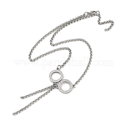 304 нержавеющая сталь кристалл горный хрусталь двойной кулон кольцо цепочка роло ожерелье NJEW-JN05313