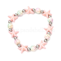 Bracciali elastici con perline sintetiche turchesi a forma di stella marina e perline in ottone&nbsp;BJEW-JB12417-02