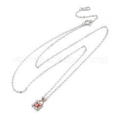 925 серебряная подвеска-цепочка с оранжево-красными кубическими цирконами для женщин&nbsp;NJEW-D316-01P