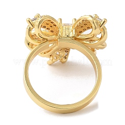 Кольца на палец из латуни с микро-паве и бантом из прозрачного циркония&nbsp;RJEW-U008-31G