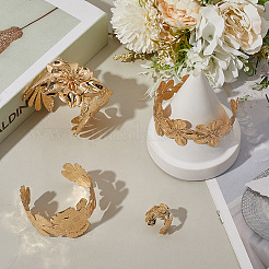 3 стиль браслеты-манжеты из сплава с цветком и наборы колец для женщин SJEW-CY0001-01