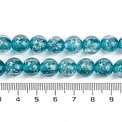 手作りの金箔ランプワークビーズ連売り  ラウンド  ダークターコイズ  10mm  穴：1.8mm  約50個/連  186.61''（474センチメートル）&nbsp;LAMP-Q002-01A