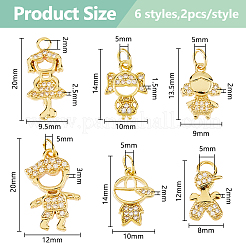 12 шт. 6 стиля латунные подвески с микропаве и кубическим цирконием&nbsp;KK-DC0004-74