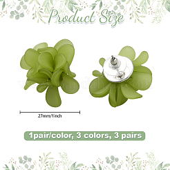 3 пара двухцветных акриловых сережек-гвоздиков с цветочным узором&nbsp;EJEW-GO0003-16