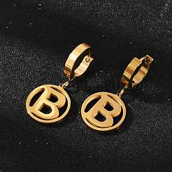 Плоские круглые с буквой b ожерелья из нержавеющей стали 304 и комплекты украшений из серег-колец SJEW-L177-08G