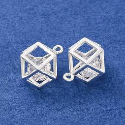 真鍮製チャーム  ガラスと  鉛フリー＆カドミウムフリー  ポリゴン  925銀メッキ  11.5x11.5mm  穴：1mm&nbsp;KK-U024-10D-S