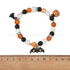 Braccialetti elastici rotondi in lega smaltata con ciondolo a forma di cappello da strega&nbsp;BJEW-TA00757