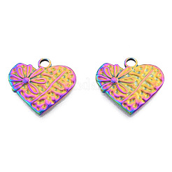 イオンプレーティング（IP）201ステンレスペンダント  花とハート  虹色  18.5x20x2mm  穴：2.5mm&nbsp;STAS-N098-242M
