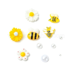 230個の樹脂カボション  ネイルアートデコレーション  花とミツバチ  きいろ  9.5x10x2.5mm&nbsp;MRMJ-CJC0011-004